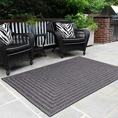 DECOMALL In- und Outdoor Teppich Geflochte Reversibel Außenteppich Grau Schwarz 120x180cm von DECOMALL