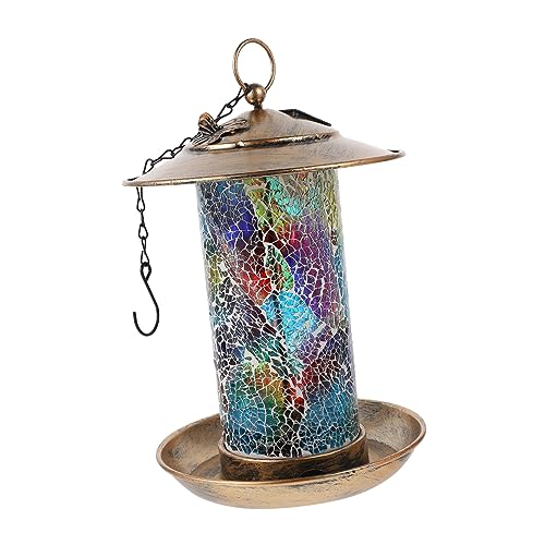 DECOMELODY 1 Stück Solar Vogelfutterspender mit Kreativem Mosaikdesign Hängend für Garten und Außenbereich mit LED Beleuchtung von DECOMELODY
