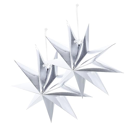 DECOMELODY 2 Stück Faltstern Lampenschirme Papier Dekorative Deckenlampen mit Kreativem Origami Design Silber für Stilvolle und Außendekoration von DECOMELODY