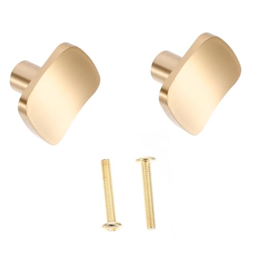 DECOMELODY 2 Stück Goldene Möbelknäufe aus Massivem Messing Langlebige und Verschleißfeste Tür und Schubladengriffe Quadratische Form Einfacher Moderner Stil für Kleiderschrank und Schrank von DECOMELODY