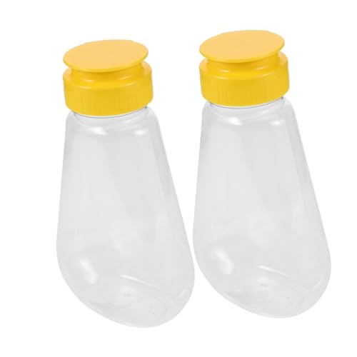 DECOMELODY 2 Stück Quetschflaschen für Honig und Saucen Auslaufsichere Kunststoffbehälter mit Deckel Wiederbefüllbar für Ketchup Senf Salatdressing und Sirup von DECOMELODY