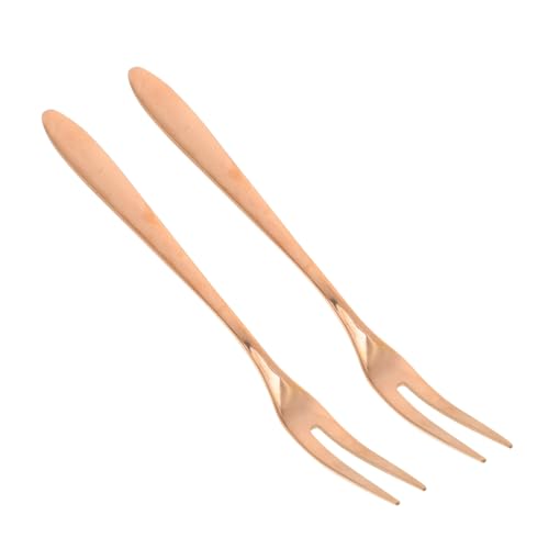 DECOMELODY 2 Stück Roségold Edelstahl Obstgabeln Filigrane Kuchengabeln für Fingerfood für Desserts Picknick Party und Haushalt Tragbar und Langlebig Geeignet für Erwachsene von DECOMELODY