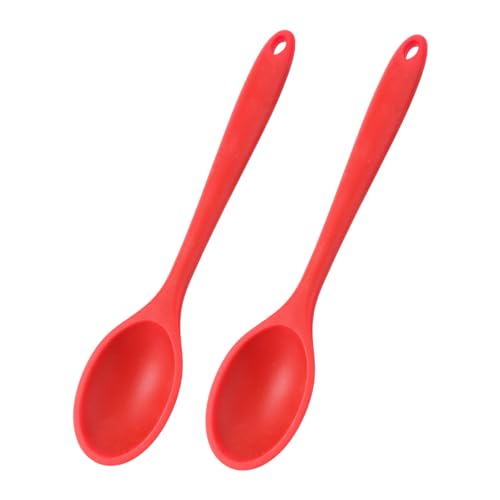 DECOMELODY 2 Stück Silikon Küchenlöffel Langstielig Bpa frei Flexibler Food Serving Scoop mit Ergonomischem Griff Hitzebeständig Antihaftbeschichtet für Kochen Servieren Zufällige Farbe von DECOMELODY