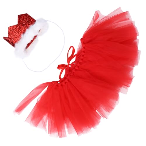 DECOMELODY 2 Stück Teiliges Haustier Party Outfit mit Rotem Tüllrock und Haarband Bequemes für Besondere Anlässe Fotoshootings und Outdoor Aktivitäten Langlebiges Mesh Material Niedliches von DECOMELODY