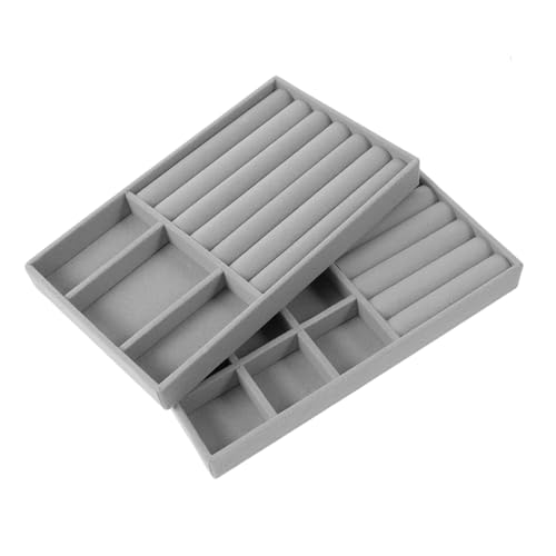 DECOMELODY 2 Stück Teiliges Schmucktablett Fächern Flacher Schmuck Organizer für Ringe und Halsketten Platzsparendes Schmuckdisplay Tablett zur Schmuckaufbewahrung für Kommoden von DECOMELODY
