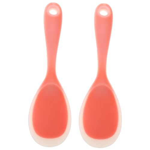 DECOMELODY 2 Stück Teiliges Silikon Reislöffel Verschleißfest Ergonomisch Geformt Leicht zu Reinigen Kompakt für Haushalt und Küche Langlebige Reisportionierer in Transparent Orange von DECOMELODY