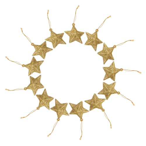 DECOMELODY 24 Stück Teiliges Glitzernde Fünfzackige Sternanhänger Weihnachtsbaum Deko Hängeschmuck für Party Fenster Tür Wand Festliche Weihnachtsdekoration in Gold von DECOMELODY
