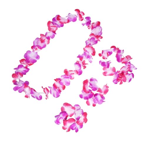 DECOMELODY 3 Satz Teiliges Hawaii Blumenkranz Doppelfarbig Rosy und Violett Künstliche Hawaii Leis Girlande aus Inklusive Halskranz Elastischem Haarband und Armbändern Tropische Partydeko von DECOMELODY