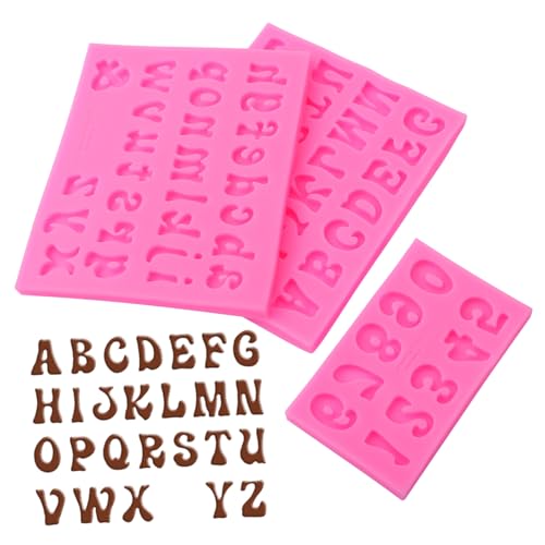 DECOMELODY 3 Stück Lebensmittelechte Silikonformen Buchstaben und Zahlen Schokoladenformen Fondant Backformen für Pralinen Süßigkeiten Kuchen Dekoration Hitzebeständig Wiederverwendbar von DECOMELODY