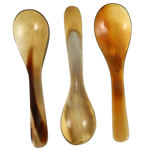 DECOMELODY 3 Stück Natürlicher Horn Kaffeelöffel Verschleißfest Kompakt Polierte Oberfläche Vielseitig Einsetzbar für Kaffee Kuchen Honig Stilvolles Vintage küchenbesteck von DECOMELODY