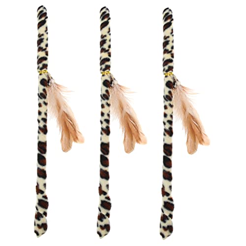 DECOMELODY 3 Stück Teiliges Katzen Spielset mit Leopardenmuster Federn Interaktives Katzenspielzeug für Kätzchen Tragbarer Katzenteaser Spielspaß und Enger Bindung zwischen Haustier und von DECOMELODY