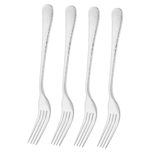 DECOMELODY 4 Stück Edelstahl Gabel Teilig Gehämmert Rostfrei Langlebig Spülmaschinenfest für Zuhause Hotel Restaurant Vielseitig Wiederverwendbar von DECOMELODY