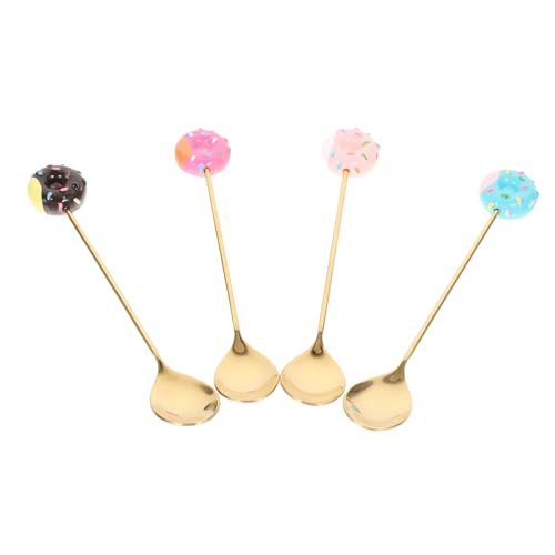 DECOMELODY 4 Stück Teiliges Edelstahl Dessertlöffel mit Langem Griff Ergonomisch Geformt Spülmaschinenfest zum Rühren von Kaffee Tee Eis und Pudding Vielseitig für Haushalt und Partys von DECOMELODY