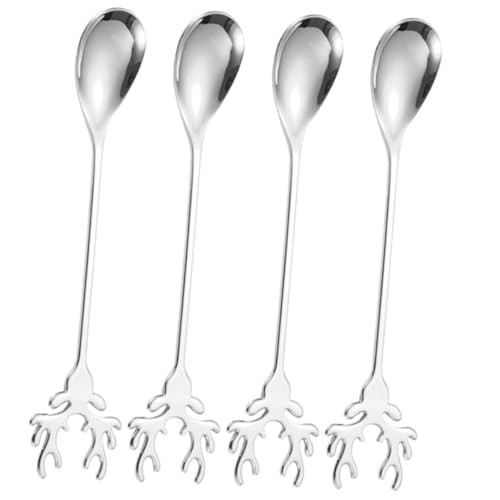 DECOMELODY 4 Stück Teiliges Edelstahl Kaffee und Rührlöffel mit Ergonomischem Griff Rostfrei Glatt Poliert Cartoon Elch Design Vielseitig Einsetzbar für Espresso Tee Desserts und Kuchen von DECOMELODY