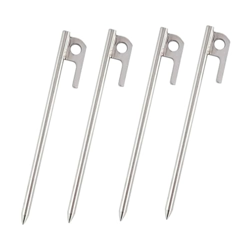 DECOMELODY 4 Stück Teiliges Edelstahl Zeltheringe Rostfrei Langlebig mit Seitenohr Design für Zelte Markisen Outdoor Camping Wandern und Familienreisen von DECOMELODY
