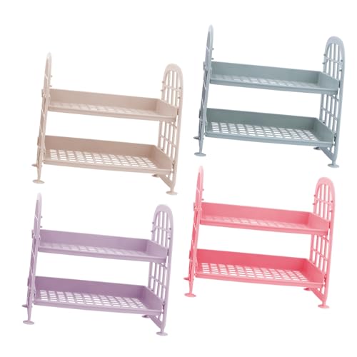DECOMELODY 4 Stück Teiliges Kunststoff Multi Layer Ablageregal Doppelstöckiges Aufbewahrungsregal für Küche Bad und Büro Platzsparendes Tischregal für Küchenutensilien Zufällige Farbe von DECOMELODY