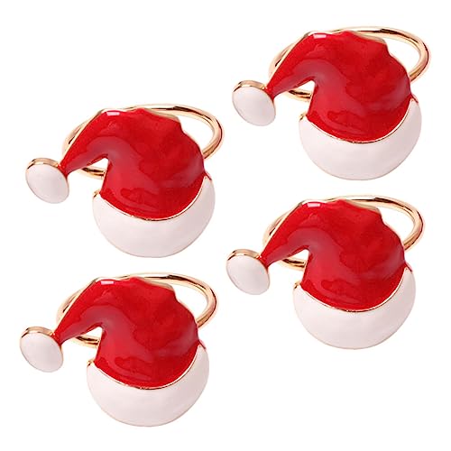DECOMELODY 4 Stück Teiliges Weihnachts Serviettenring Set in Napkin Holder mit Weihnachtsmützen Design Langlebig und Dekorativ für Festliche Dinner mit Familie und Gästen von DECOMELODY