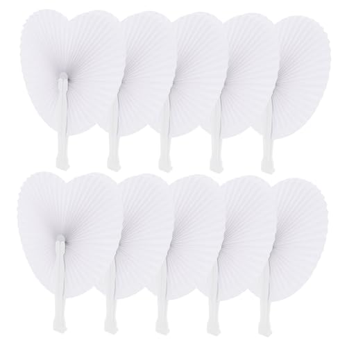 DECOMELODY 48 Stück Teiliges Faltbare Herzform Papierfächer Weiß Handlicher Party Deko Fächer für Hochzeit Sommer Event Leicht Tragbar Bemalen Geeignet als Gastgeschenk und Abschiedsgeschenk von DECOMELODY