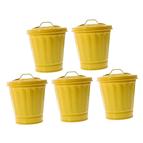 DECOMELODY 5 Stück Teiliges Mini Mülleimer mit Deckel Kleiner Dekorativer Schreibtisch Abfalleimer aus Geruchsverschließend Kompakt für Wohnzimmer Schlafzimmer und Büro Gelb von DECOMELODY