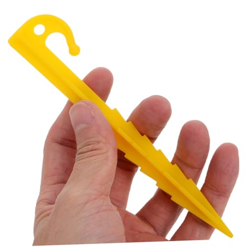 DECOMELODY 50 Stück Gelbe Kunststoff Zeltheringe mit Gezahnten Kanten Robuste Outdoor Zeltpflöcke für Camping Strand Garten Vielseitig Einsetzbar und Leicht Transportierbar von DECOMELODY