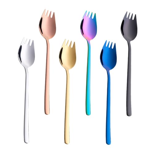 DECOMELODY 6 Stück Teiliges Edelstahl Spork Besteck Dualer Gebrauch als Gabel und Löffel Multifunktional für Obst Dessert und Nudeln Rostfrei Glatte Oberfläche für Haushalt Party Restaurant von DECOMELODY