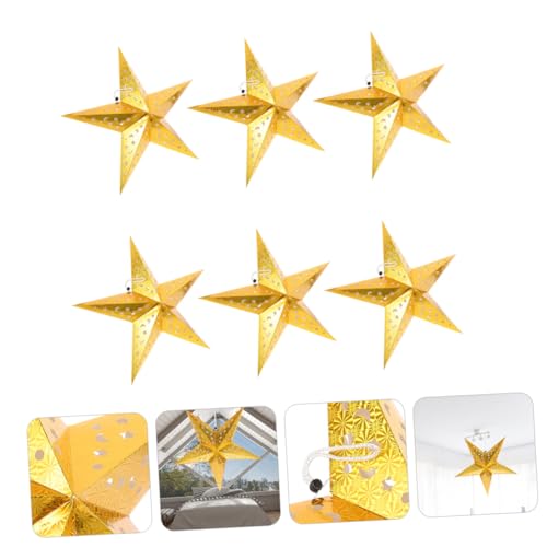 DECOMELODY 6 Stück Teiliges Goldener Fünf punkte Papierstern Lampenschirm Hängende Deckenlampe Weihnachts Partydekoration Einfach zu Montieren Künstlerische Festliche Atmosphäre von DECOMELODY