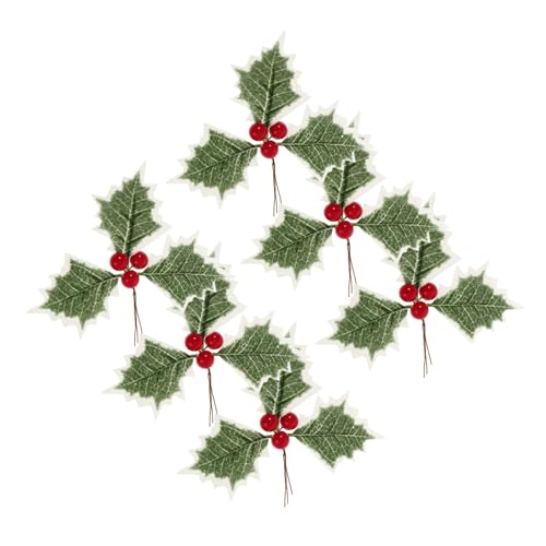 DECOMELODY 6 Stück Teiliges Künstliche Weihnachtsbaumkranzblätter mit Roten Beeren Lebensechte Grüne Dekoration für Tisch und Party Festliche Weihnachtsdeko für Innenbereiche und von DECOMELODY