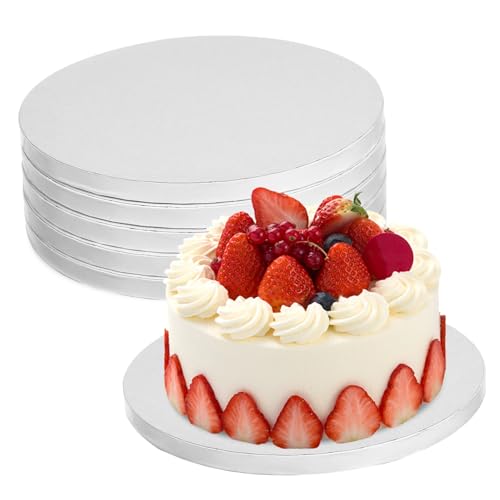 DECOMELODY 6 Stück Teiliges Runde Papier Cake Drums Stark Stabile Kuchenböden Ölresistent Antihaftend Vielseitig für Hochzeit Geburtstag Party Backzubehör Kuchenplatte Rund von DECOMELODY