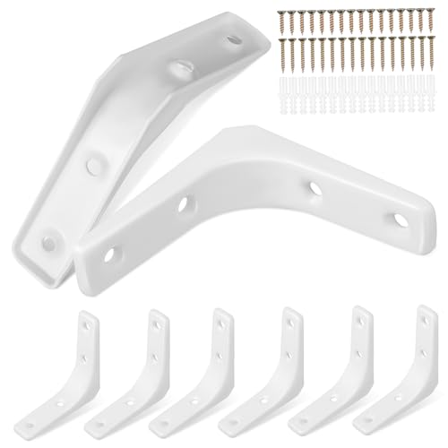 DECOMELODY 8 Stück Teiliges Regalhalter aus Robustem Weiß Lackiert Dreieckige Wandregalhalterung mit Schrauben und Kunststoffstopfen Stabile Winkelverbinder für Wandregale von DECOMELODY