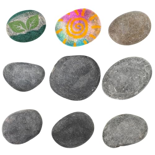 DECOMELODY 9 Stück Teiliges Flacher Flusssteine aus Naturkiesel zum Bemalen Glatte Flache Bastelsteine für DIY Dekoration Gartenlandschaft und Terrarien Natürliche Sichere Kunst von DECOMELODY