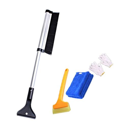 DECOMELODY Aluminium Teleskop Schneeschaufel Set mit Eiskratzer Handtuch und Handschuhen Leichtes Auto Schneeräumwerkzeug Kratzfreie Schneebeseitigung für Pkw und LKW Platzsparend und von DECOMELODY