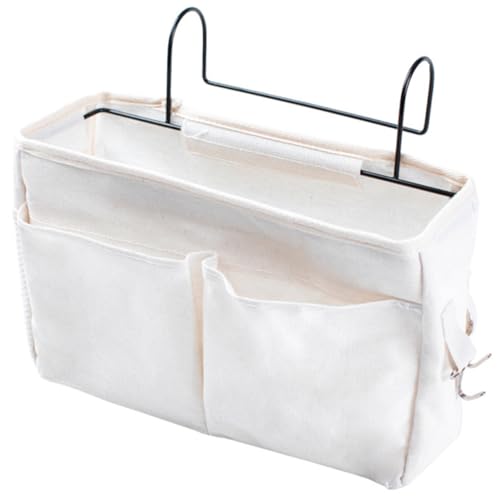 DECOMELODY Bedside Hanging Bag Weiß Platzsparender Hängekorb für Schlafzimmer und Dormitory Einfache Aufbewahrungstasche für Kleinigkeiten Vielseitig Nutzbar für Studenten und Zuhause von DECOMELODY