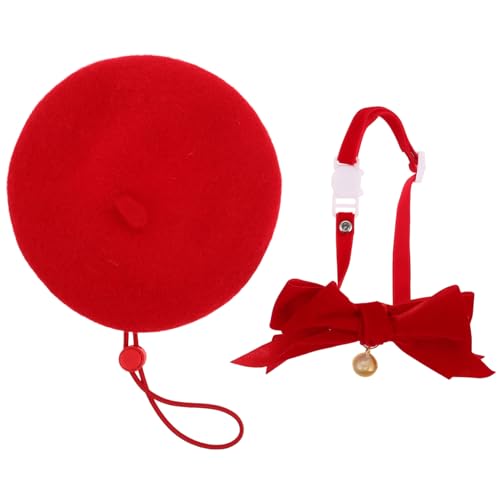 DECOMELODY Beret-Hut und Katzenhalsband mit Roter Fliege und Glöckchen Komfortables Bequemes Haustier-Accessoire-Set für Katzen und Kleine Hunde für Partys Fotoshootings und Festliche Anlässe DECOMELODY Beret-Hut und Katzenhalsband mit Roter Fliege und Glöckchen Komfortables Bequemes Haustier-Accessoire-Set für Katzen und Kleine Hunde für Partys Fotoshootings und Festliche Anlässe von DECOMELODY