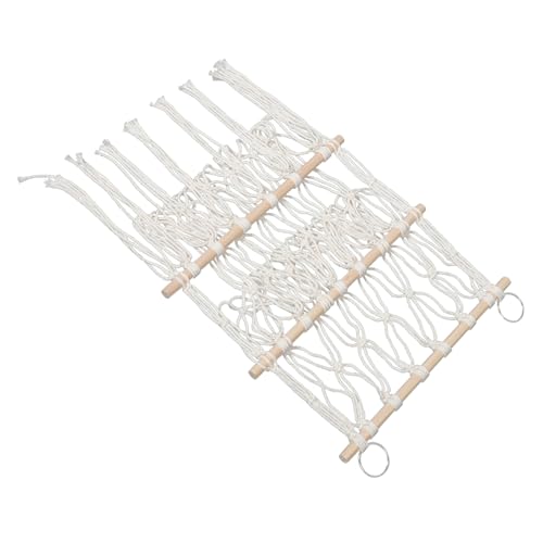 DECOMELODY Boho Wandregal Kinderzimmer Hängender Mesh Organizer mit Holzstangen Platzsparend Atmungsaktiv Vielseitig für Kuscheltiere Bücher Handtücher Dekoratives Aufbewahrungshängeregal von DECOMELODY