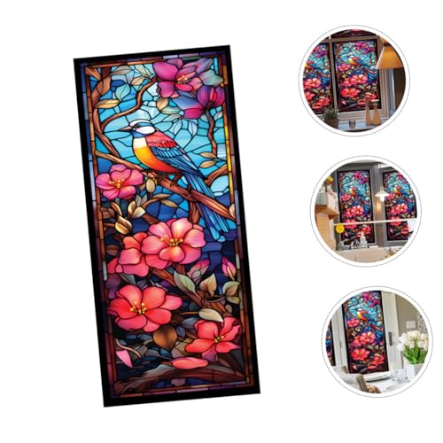 DECOMELODY Buntes Fensterfolie mit Vogel Blumenmotiv Selbsthaftende Statische Sichtschutzfolie ohne Kleber Zuschneidbar Installieren und Rückstandsfrei Entfernbar für Bad Büro und Wohnzimmer von DECOMELODY