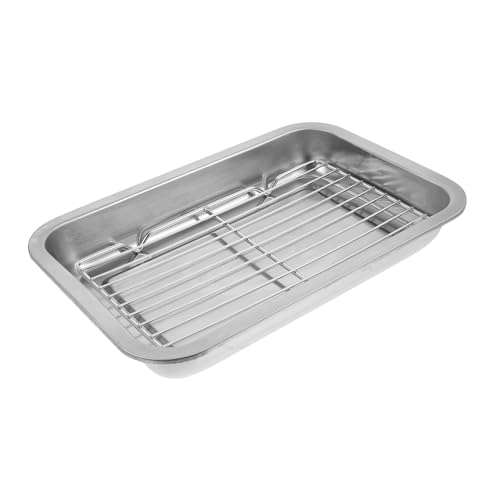 DECOMELODY Edelstahl Backblech mit Abtropfgitter Hitzebeständig Rostfrei mit Füßen zum Backen und Ölabtropfen Langlebig und Formstabil für Ofen und Grill von DECOMELODY