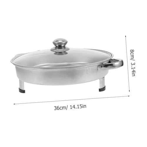 DECOMELODY Edelstahl Buffet Servierplatte mit Vier Beinen und Glasdeckel Runde Grillpfanne mit Abgerundeten Kanten Vielseitiger Speisenhalter für Outdoor Grill Party und Catering von DECOMELODY