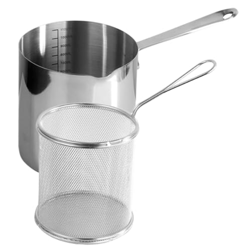DECOMELODY Edelstahl Fritteusentopf mit Ergonomischem Griff Tiefer Frittierkorb mit Sieb Praktisches Küchenset für Schonendes Frittieren Leicht zu Reinigen für Haushalt und Vielseitige von DECOMELODY
