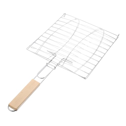 DECOMELODY Fischgrillkorb mit Antihaftbeschichtetem Grillnetz und Hitzebeständigem Holzgriff Stabiles Camping Grillkörbchen für Fleisch Gemüse und Outdoor Barbecue Leicht zu Reinigen und von DECOMELODY