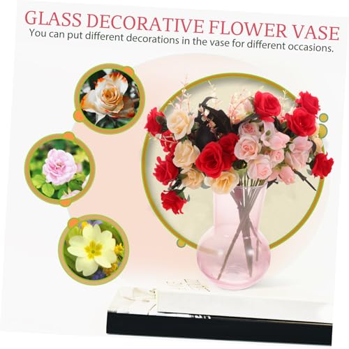 DECOMELODY Glasblumenvase Nordic Stil Rosa Dekorative Glasvase für Büro Tisch Wohnzimmer Deko Modernes Langlebiges Glas Material für Rosen Orchideen Hydroponische Pflanzen und Trockenblumen von DECOMELODY