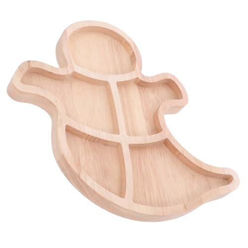 DECOMELODY Halloween Gespenst Servierplatte aus Holz mit Fächern Unterteilter Charcuterie Snack Obstteller Vielseitiges Partytablett für Buffet Gemüse Käse Süßigkeiten und Halloween Feier von DECOMELODY