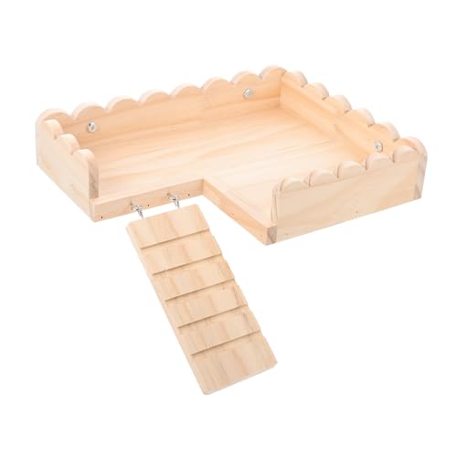 DECOMELODY Hamster Holzplattform mit Leiter Stabile Kletterbasis für Hamster und Meerschweinchen Einfache Installation Glatte Oberfläche Großes Kauspielzeug für Käfigtraining und Bewegung von DECOMELODY