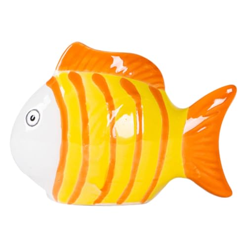 DECOMELODY Handgemalte Keramische Fischfigurine Schwimmend Gestreift Langlebig Dekorativ für Aquarium Teich Garten Realistische Keramikfisch Deko Stilvolle Wasserlandschaft Gestaltung von DECOMELODY