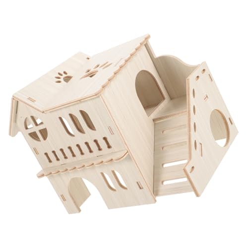 DECOMELODY Holz Hamsterversteck mit Leiter Hamsterhaus Tunnel für Zwerghamster und Chinchillas Naturbelassene Haustierhöhle für Ruhe und Aktivität Dekoratives Nagerhaus für Innenbereich von DECOMELODY