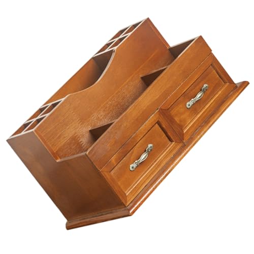 DECOMELODY Holz organizer aus Massivem Holz Vintage Stil Mehrschichtiges Schmuck Kosmetik aufbewahrungsregal für Schreibtisch Vielseitiger Schminktisch Organizer Hellbraun Langlebig Großer von DECOMELODY