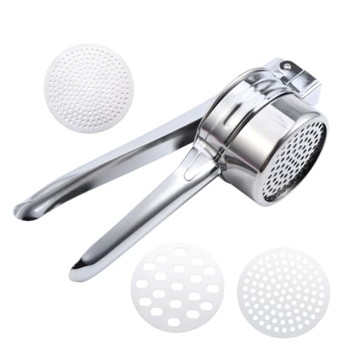 DECOMELODY Kartoffelpresse mit Austauschbaren Scheiben Multifunktionaler Kartoffelstampfer und Obstpresse mit Ergonomischem Griff für Pürieren von Gemüse und Früchten von DECOMELODY