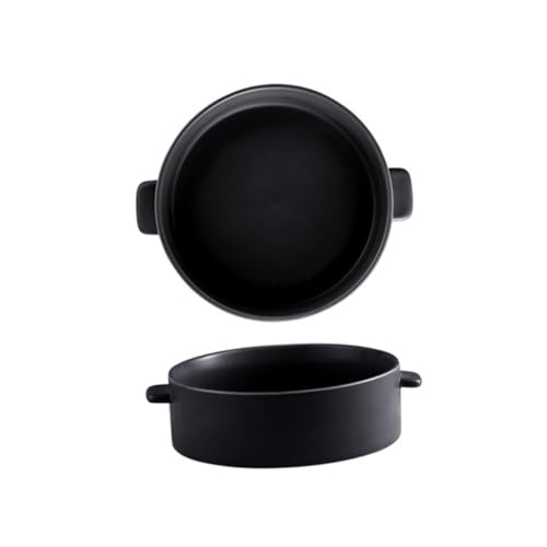 DECOMELODY Keramik Suppentopf mit Zwei Griffen Mikrowellen Backofen Spülmaschinenfest Kreative Servierschale für Haushalt Hotel und Restaurant Stilvolles Schwarzes Design Vielseitig für von DECOMELODY