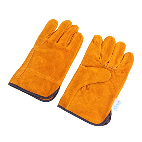 DECOMELODY Kurze Vollleder Arbeitshandschuhe mit Hitzeschutz und Verbrennungsfunktion für Schweißen Grillen und Schwere Arbeiten Geeignet für Handwerk und Gartenarbeit Orange von DECOMELODY