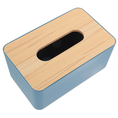 DECOMELODY Lidded Tissue Box mit Holzdeckel Glatte Oberfläche Eleganter Napkin Box für Badezimmer Wohnzimmer Büro Praktische Aufbewahrungsbox für Kosmetiktücher Modernes Design Blau von DECOMELODY