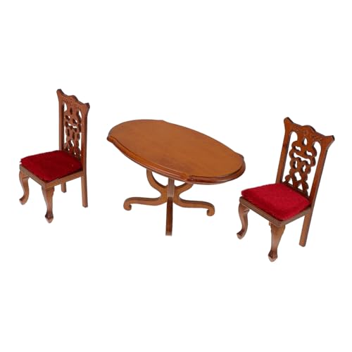 DECOMELODY Maßstab Ovaler Esstisch Hochlehner Stühle Puppenhaus Küche Dekoration Langlebig Einfach Montierbar Design für Mini Esszimmer und Wohnräume von DECOMELODY